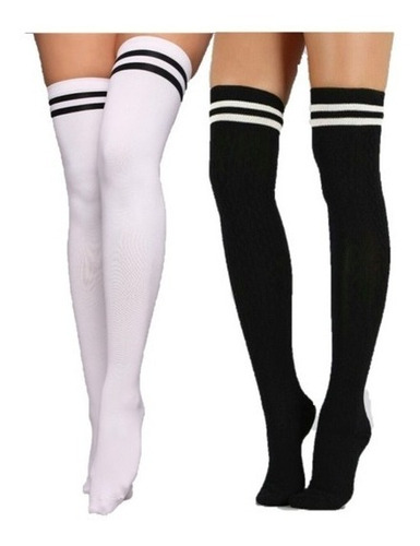 Calcetas Largas Blanca /negra Moda Japonesa Kawaii Unitalla