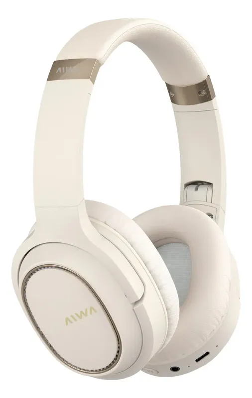 Auriculares Bluetooth Inalámbricos Vincha On Ear Aiwa Bt501 Color Crema Luces Led Usb-c