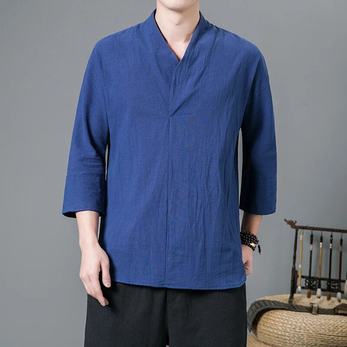 Blusa De Manga 3/4 Wear Para Hombre, Estilo Kimono Oriental