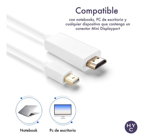 Imagen 8 de 10 de Cable Mini Displayport A Hdmi 180cms - Full Hd 1080p