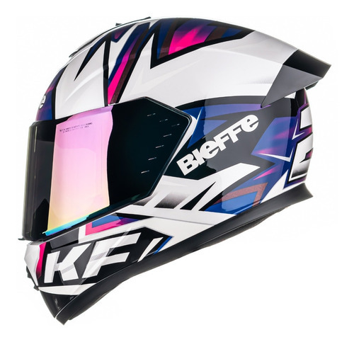 Capacete para moto  integral Bieffe Classic  B-12 B12  b-12 kf branco perolizado e roxo premium tamanho 58 