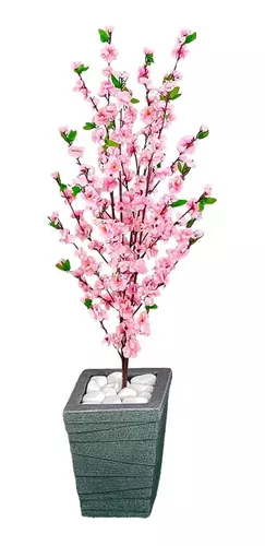Planta Cerejeira Rosa Bebê Artificial + Vaso Deco. Quadrado