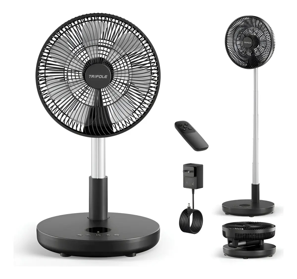 Ventilador De Pie TriPole 12 Pulgadas 6 Velocidades Oscilante Negro