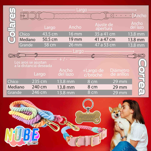 Correa Nube 2.3 M Multiusos 2 Broches Collar Y Placa Mediano