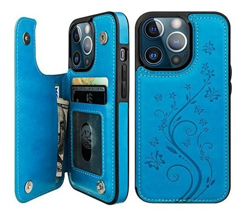 Funda Para iPhone 13 Pro/6.1/billetera/cuero Labrado Azul Ci
