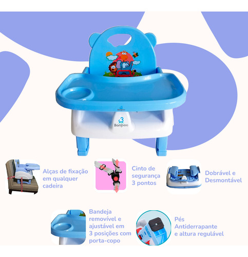 Cadeirinha De Refeição Portatil Dobravel Alimentação Bebe Cor Azul Bamboo