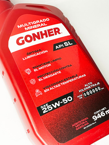 Aceite Multigrado Mineral Alto Km Gonher 25w50 Api Sl