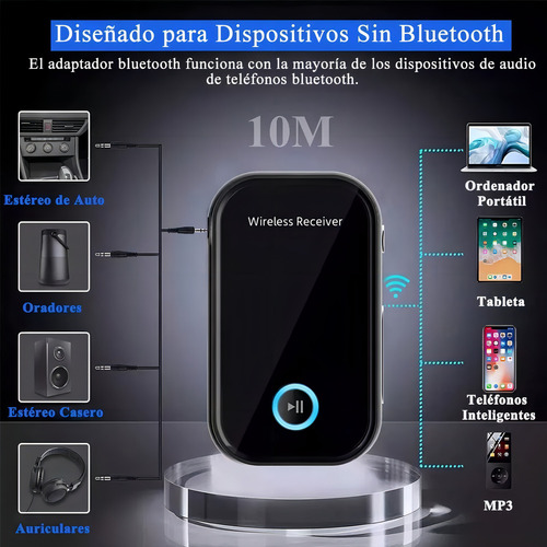 Receptor Auxiliar Bluetooth 5.0 Pare Laptop Y Coche Y Audio BT-15 Plug Color Negro