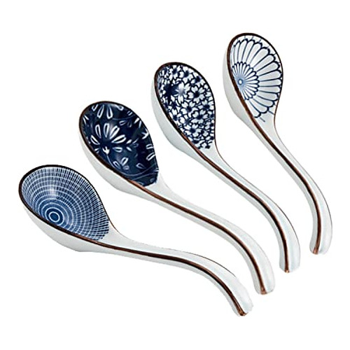 Ceramic Soup Spoons Sets Of 4,asian Soup Spoons,long Ra...