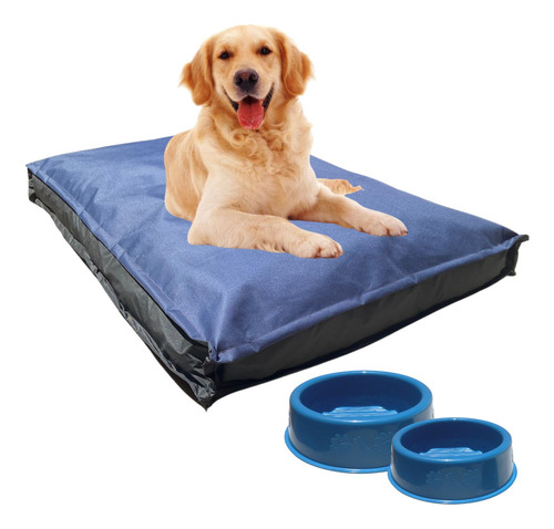 Colchón para perros grandes 100% impermeable, 95 x 65 cm, color azul/azul