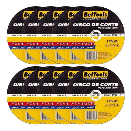 Kit 10 Disco De Corte Aço Inox 7x1/16x7/8 Beltools