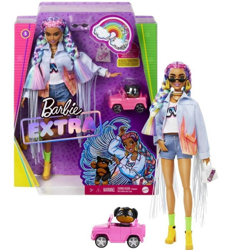 Boneca Barbie Extra 5 Rainbow Arco-irís Articulada Mattel