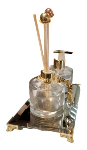 Imagem 2 de 3 de Kit Lavabo Frasco Redondo (saboneteira Luxo E Aromatizador)