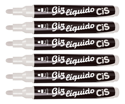 6x Caneta Giz Líquido Branco Para Quadro Lousa Vidro 5mm