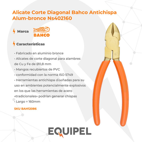 Alicate Corte Diagonal Bahco Antichispa Alum-bronce Ns402160
