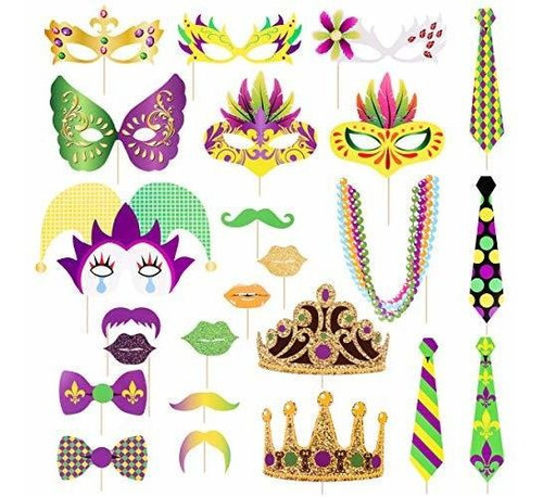 24ct Mardi Gras Party Photo Booth Props - Suministros De Dec