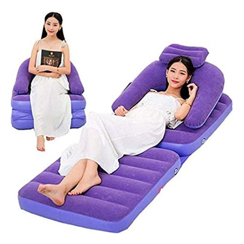 Sofá Cama Inflável 2 Em 1 150kg Multifuncional Roxo Cor Azul