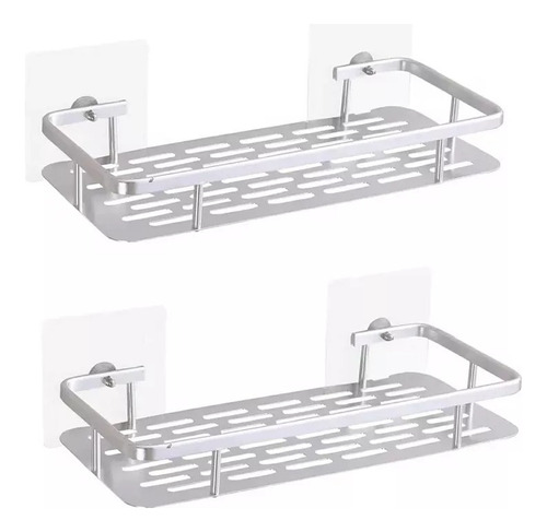 Pack X2 Estante Repisa Rectangular Ducha Baño Cocina Con Adhesivo Con Baranda