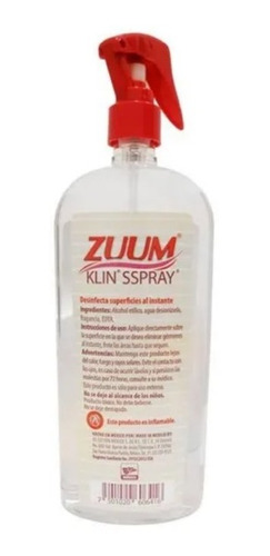 Spray Antibacterial Zuum 480ml Desinfectante Elimina 99.9%