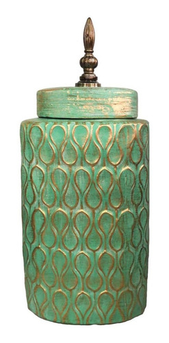 Jarron Ceramica Turquesa Dorado 40 Cm Afj