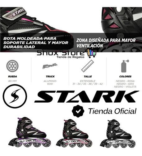 Rollers Profesionales Stark Black Abec Extensibles Aluminio