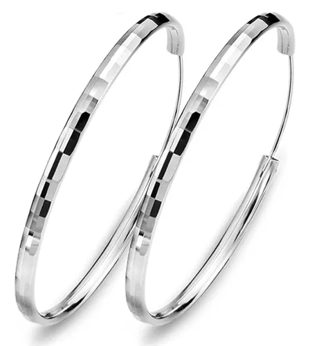 Aros Argollas Plateadas Grandes Textura Geom trica Colgantes