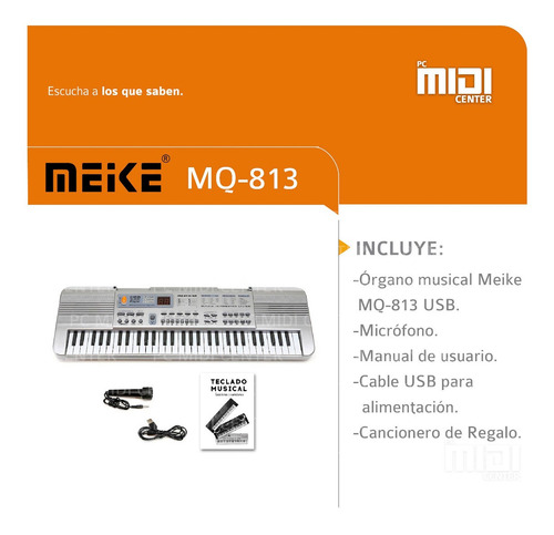 Imagen 3 de 10 de Organo Piano Teclado Musical Infantil Microfono Mq813 Usb