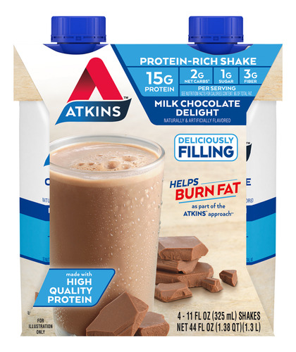 Caja Shake Protein-rich 4unid - Atkins Sabor Milk Chocolate Delight