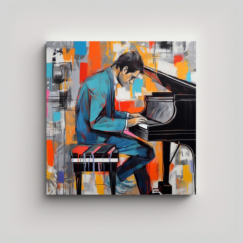 70x70cm Cuadro Abstracto Grafiti 2 Colores Figuras Música