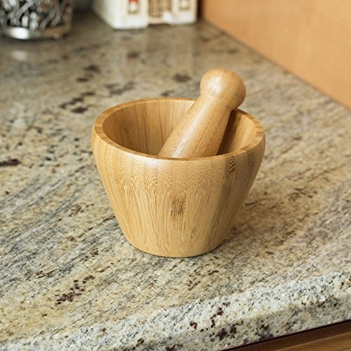 Cocina Home Basics Mortero Pilon Bambu Marron