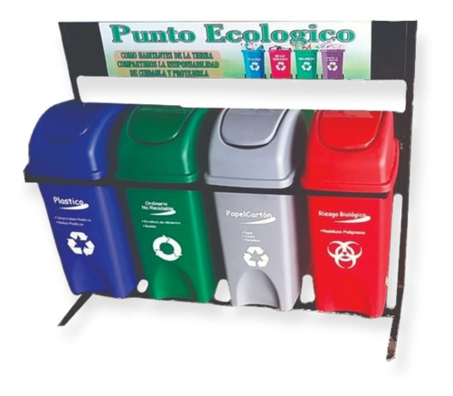 Punto Ecologico  35 Litros Tapa Vaiven Set De 4 Piezas