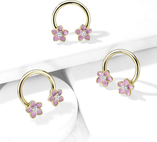 Flor De Esmalte Rosa Calibre 14 Con Barra Circular Central C