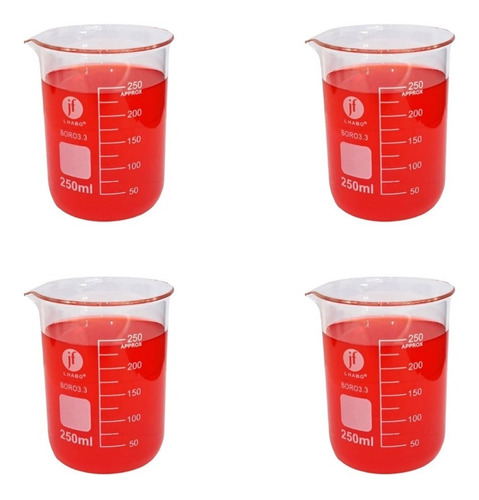 Vaso Precipitado De Vidrio 250 Ml Paq C/4 Jf Lhabo