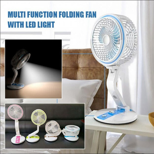 Ventilador Plegable Recargable Con Luz Led De Escritorio