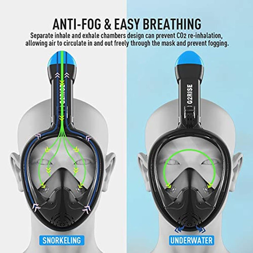 Diseño Antiniebla y Plegable para Adultos y Niños G2RISE Máscara de Buceo Máscara de Snorkel de Cara Completa 180 Vista Panorámica con Montaje de Snorkel Desmontable
