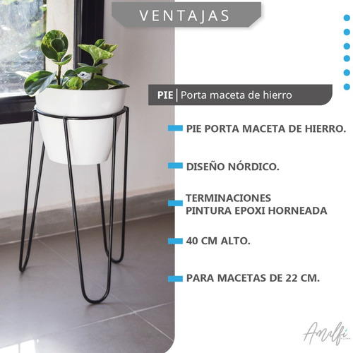 Pie Porta Maceta De Hierro Nórdico 40 Cm Alto 18 Cm Diámetro