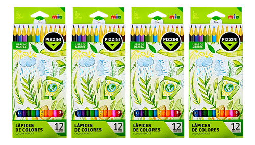 4 Cajas De Lapices Pizzini Ecologicos X 12 Colores 