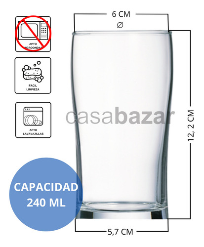 Vaso Cervecero Media Pinta De Vidrio 240 Ml Luminarc X12 Uni Color Transparente