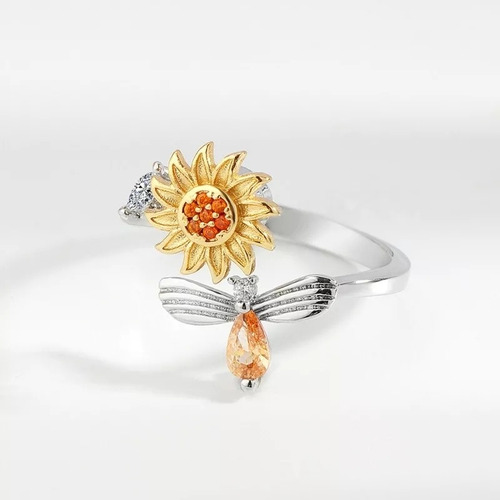Imagen 2 de 4 de Anillo Girasol Giratorio Plata 925 Anti Estrés