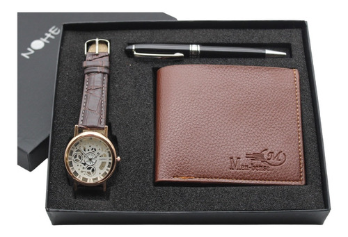 Set Ejecutivo Para Hombre, Reloj Maquinaria Cartera Y Pluma 