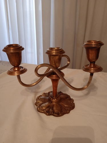 Hermoso Candelabro En Cobre Y Bronce Tres Velas, Ver Desc.