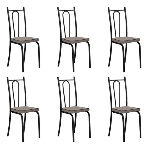 Kit 6 Cadeiras Cozinha Montana Estampado Platina Ferro Preto