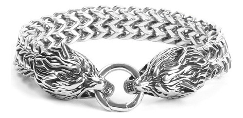 Pulsera Para Hombre De Acero Cabezas Lobo Vikingo P66 