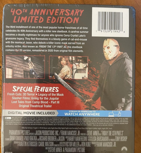 Bluray Steelbook Sexta Feira 13 Parte 3 - Jason - Lacrado