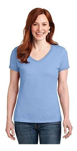 Camiseta V Cuello Mujer Hanes Azul Claro L.