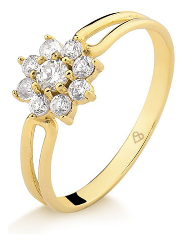 Anel De Flor Em Ouro 18k Com 34 Pontos De Diamante Aro 24
