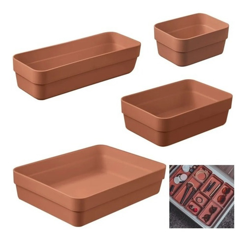 Kit 4 Organizador Gavetas Armário Multiuso Cozinha Quarto Cor Terracota