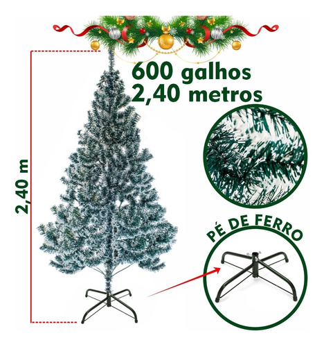 Árvore De Natal Grande 2,40m 600 Galhos Pé De Ferro Promoção | Parcelamento  sem juros