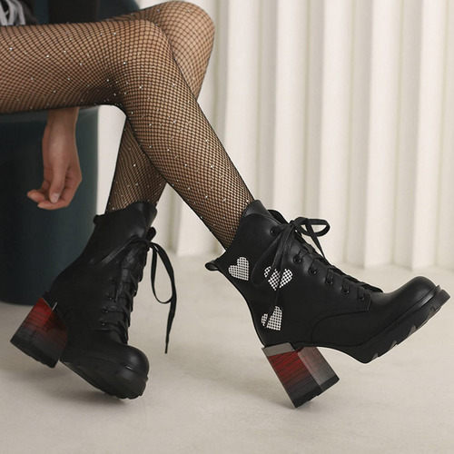 Botines Gruesos Con Tacón Alto Para Mujer, Plataforma, Venda