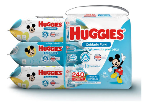 Pack X3 Toallitas Húmedas Cuidado Puro Disney 240 Unidades Huggies